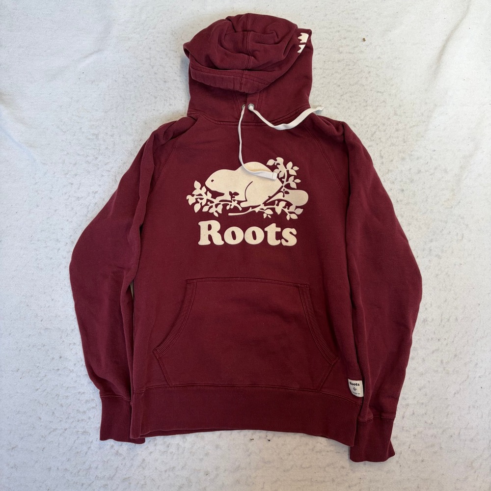 Roots Hoodie Womens XS Maroon Logo Graphic Pullover Raglan Sleeve